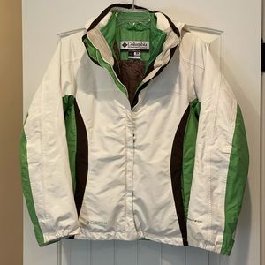 Columbia women’s medium cream and green coat